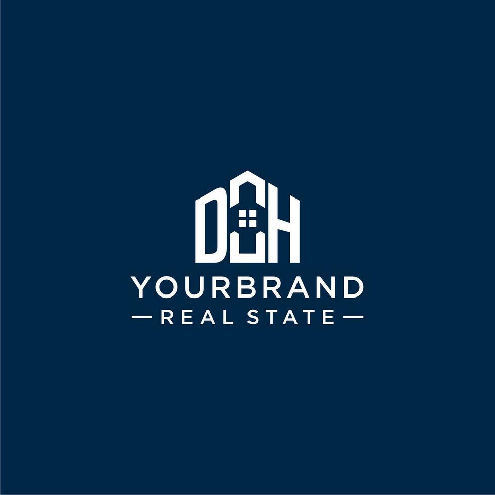 Initial letter DH monogram logo with abstract house shape, simple and modern real estate logo design vector