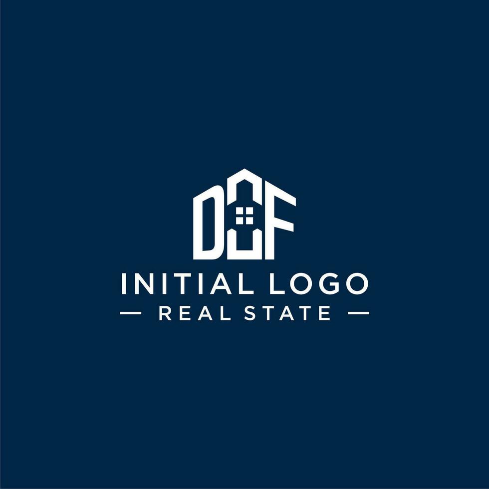 Initial letter DF monogram logo with abstract house shape, simple and modern real estate logo design vector