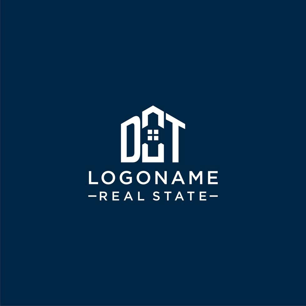 Initial letter DT monogram logo with abstract house shape, simple and modern real estate logo design vector