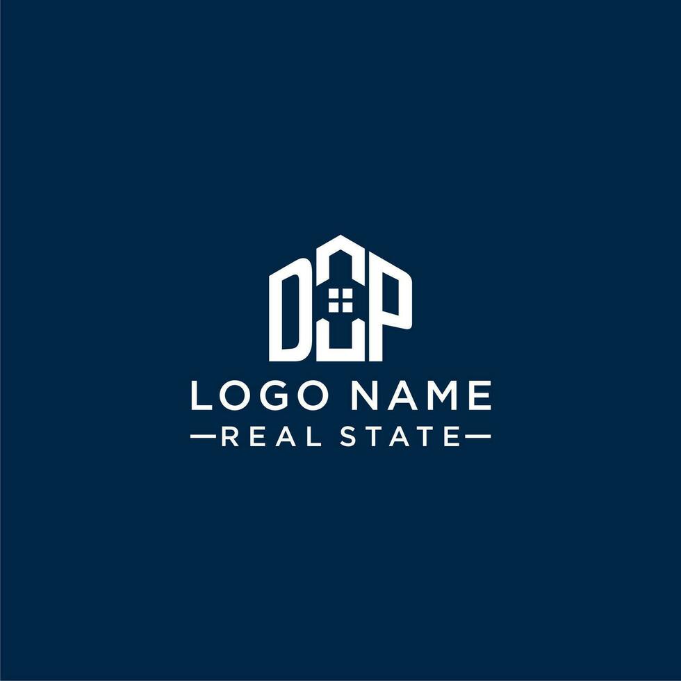 Initial letter DP monogram logo with abstract house shape, simple and modern real estate logo design vector