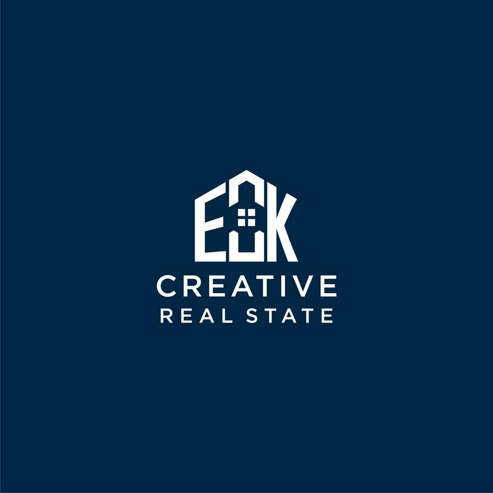 Initial letter EK monogram logo with abstract house shape, simple and modern real estate logo design vector