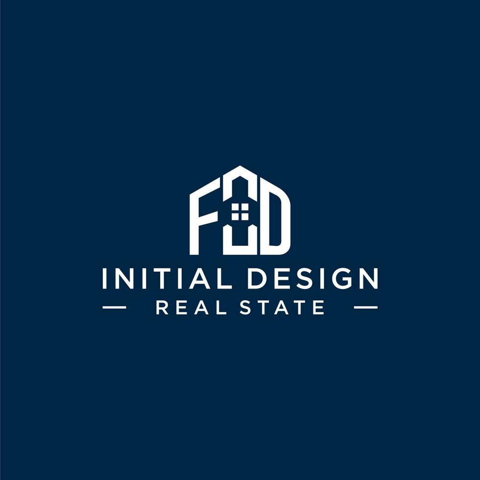 Initial letter FD monogram logo with abstract house shape, simple and modern real estate logo design vector