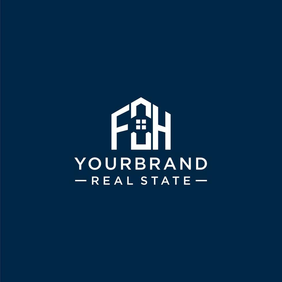 Initial letter FH monogram logo with abstract house shape, simple and modern real estate logo design vector