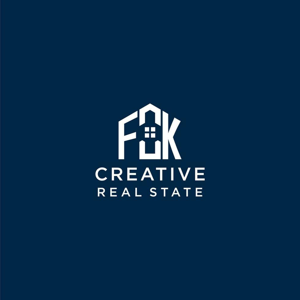 Initial letter FK monogram logo with abstract house shape, simple and modern real estate logo design vector