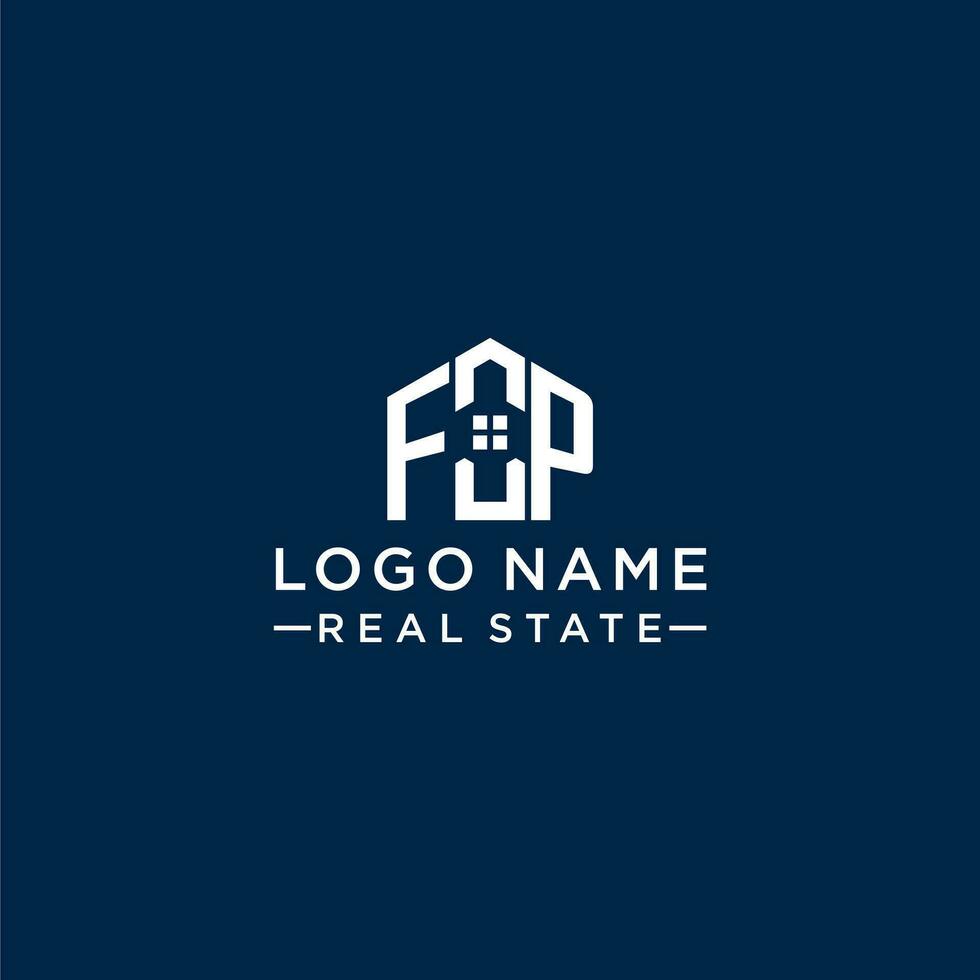 Initial letter FP monogram logo with abstract house shape, simple and modern real estate logo design vector