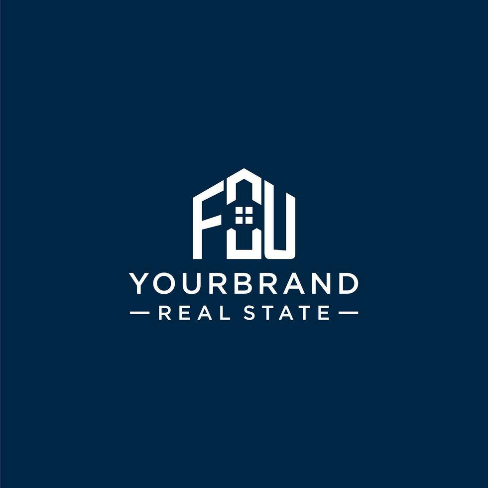 Initial letter FU monogram logo with abstract house shape, simple and modern real estate logo design vector