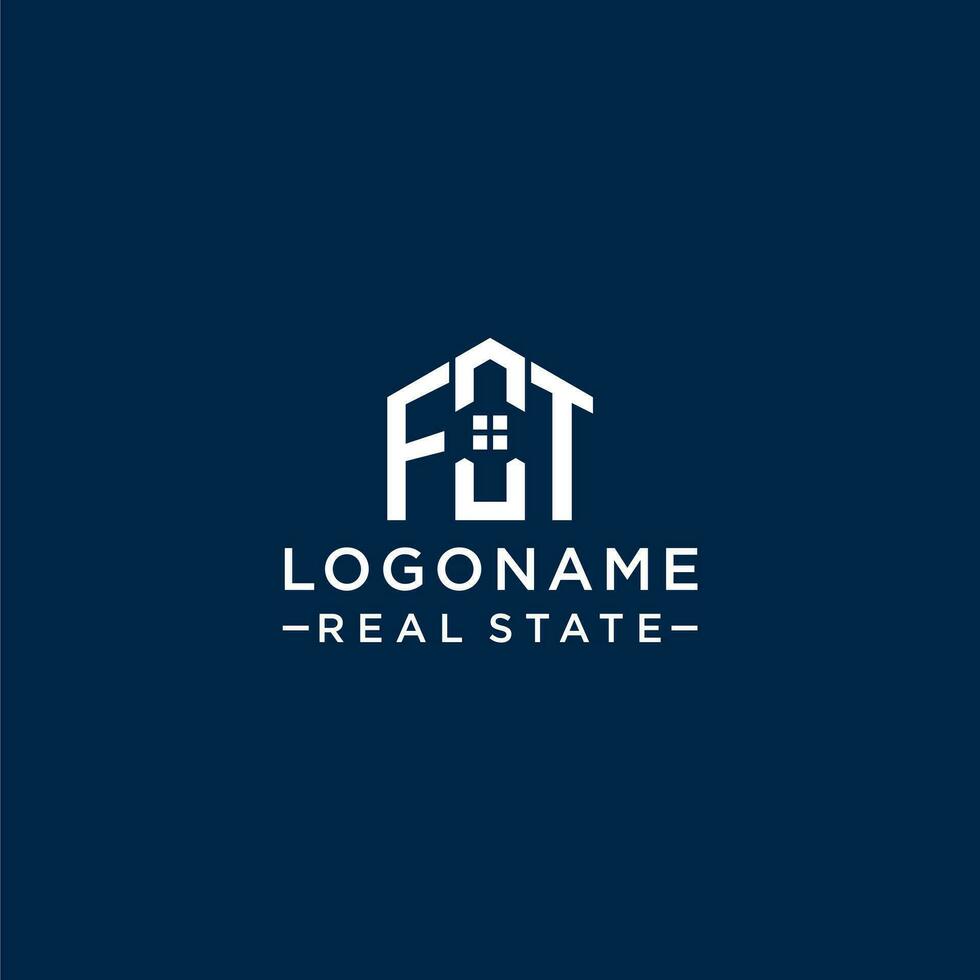 Initial letter FT monogram logo with abstract house shape, simple and modern real estate logo design vector