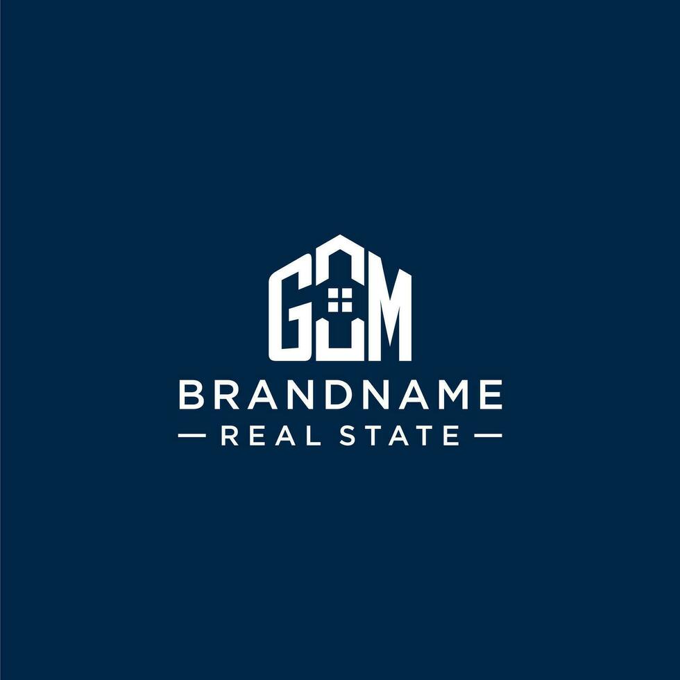 Initial letter GM monogram logo with abstract house shape, simple and modern real estate logo design vector