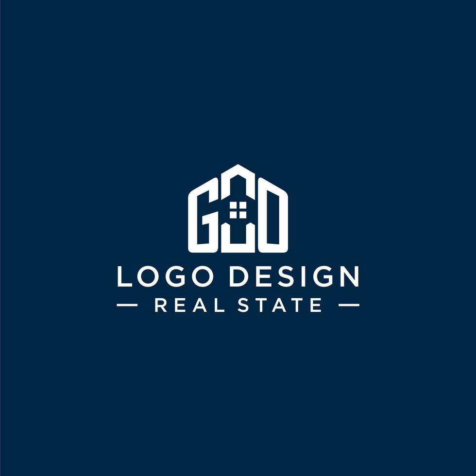 Initial letter GO monogram logo with abstract house shape, simple and modern real estate logo design vector