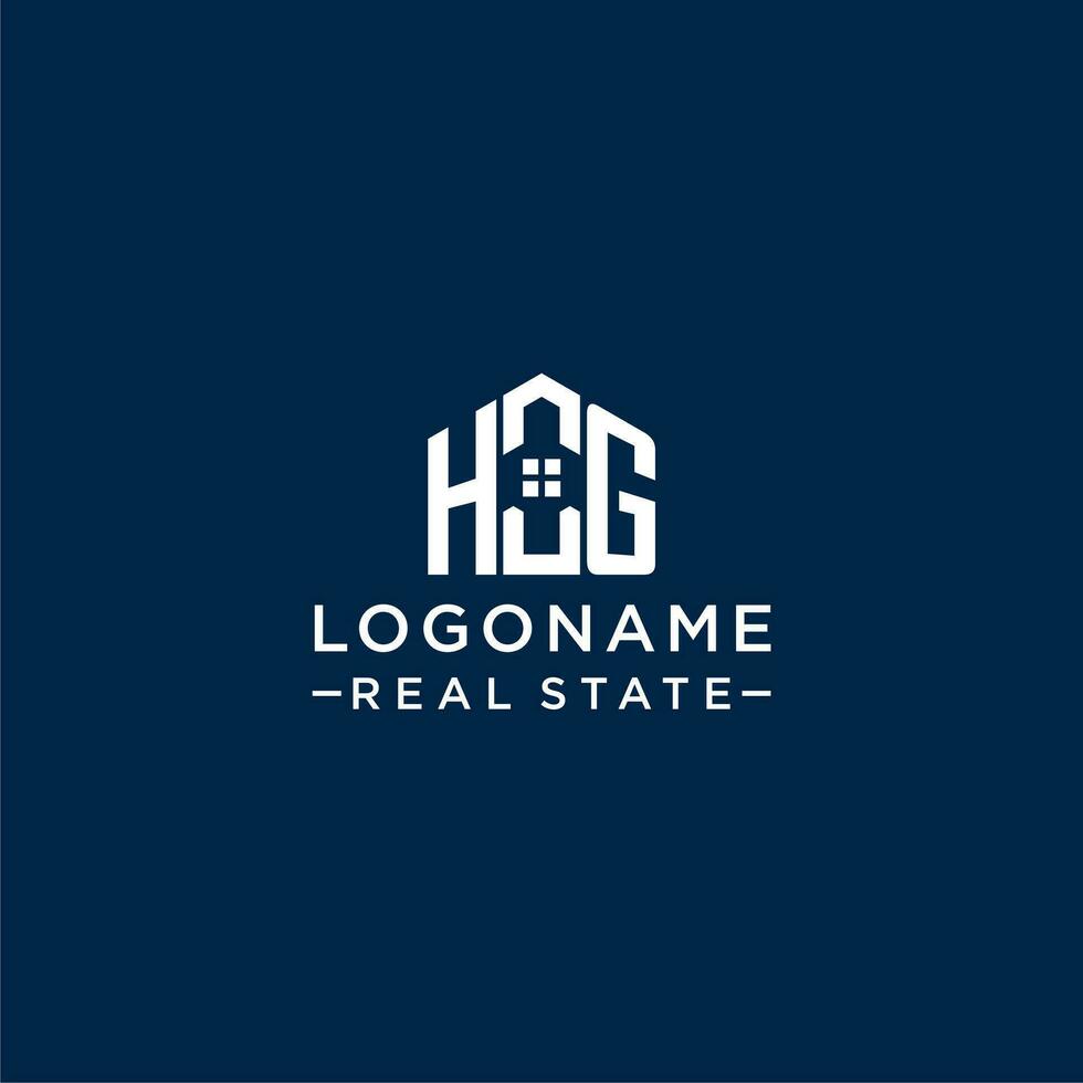Initial letter HG monogram logo with abstract house shape, simple and modern real estate logo design vector