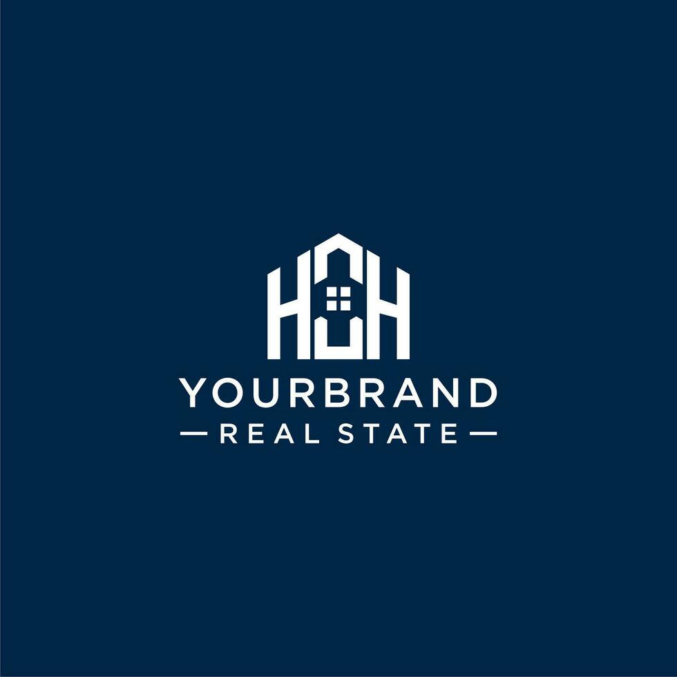 Initial letter HH monogram logo with abstract house shape, simple and modern real estate logo design vector