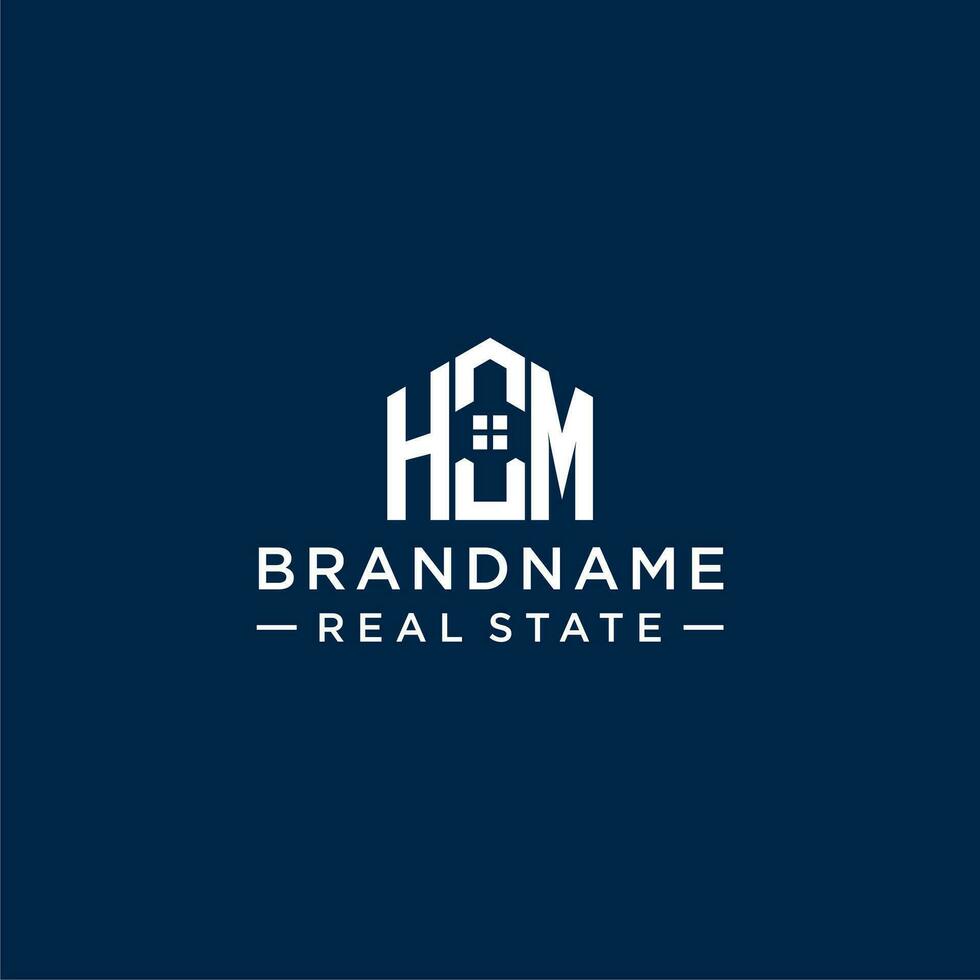 Initial letter HM monogram logo with abstract house shape, simple and modern real estate logo design vector