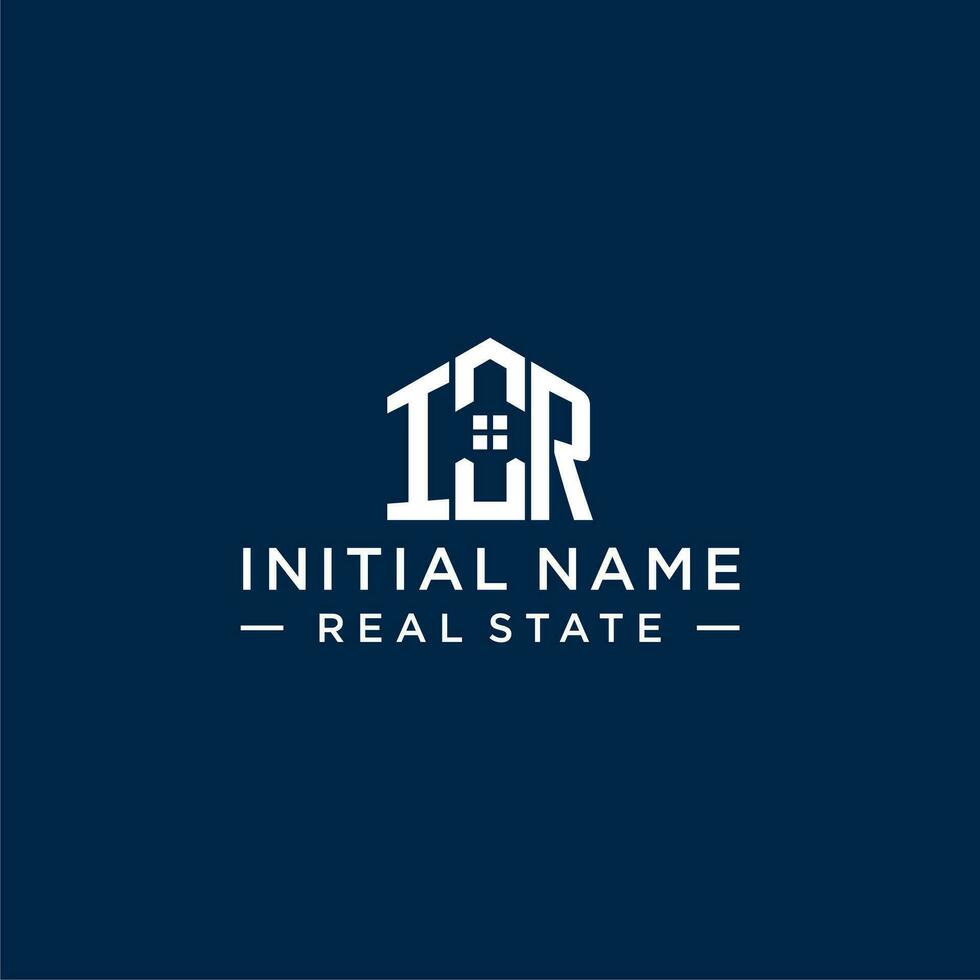 Initial letter IR monogram logo with abstract house shape, simple and modern real estate logo design vector