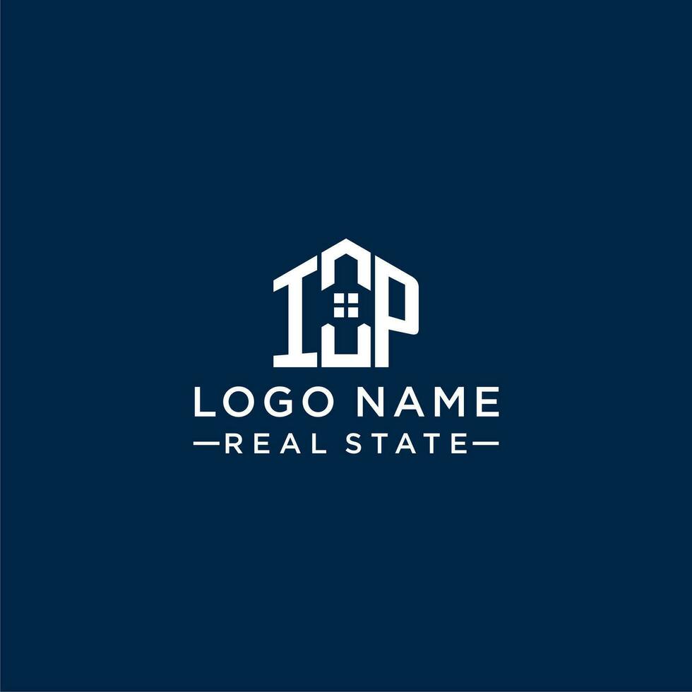 Initial letter IP monogram logo with abstract house shape, simple and modern real estate logo design vector