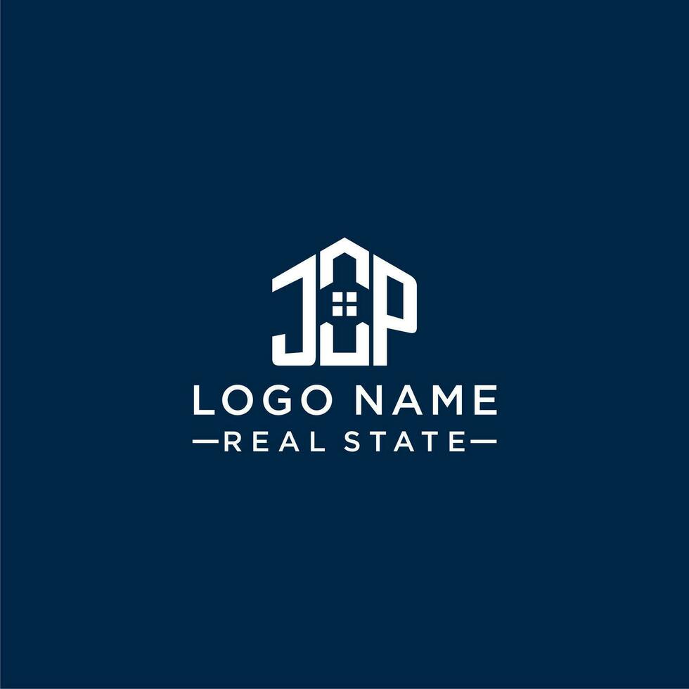 Initial letter JP monogram logo with abstract house shape, simple and modern real estate logo design vector