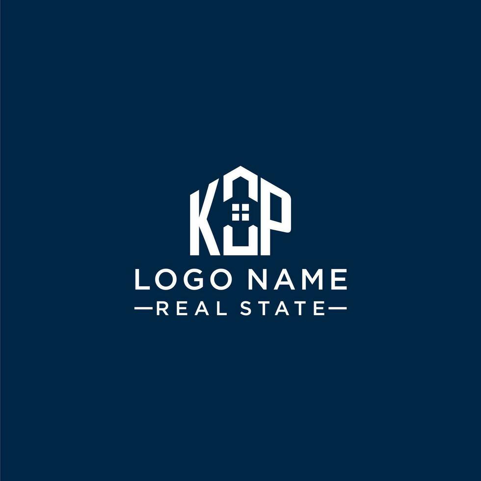 Initial letter KP monogram logo with abstract house shape, simple and modern real estate logo design vector