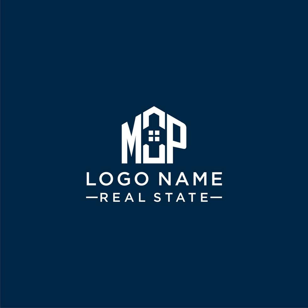 Initial letter MP monogram logo with abstract house shape, simple and modern real estate logo design vector