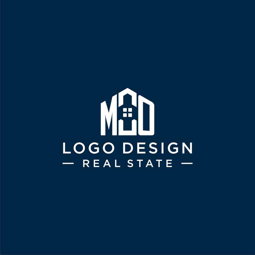 Initial letter MO monogram logo with abstract house shape, simple and modern real estate logo design vector