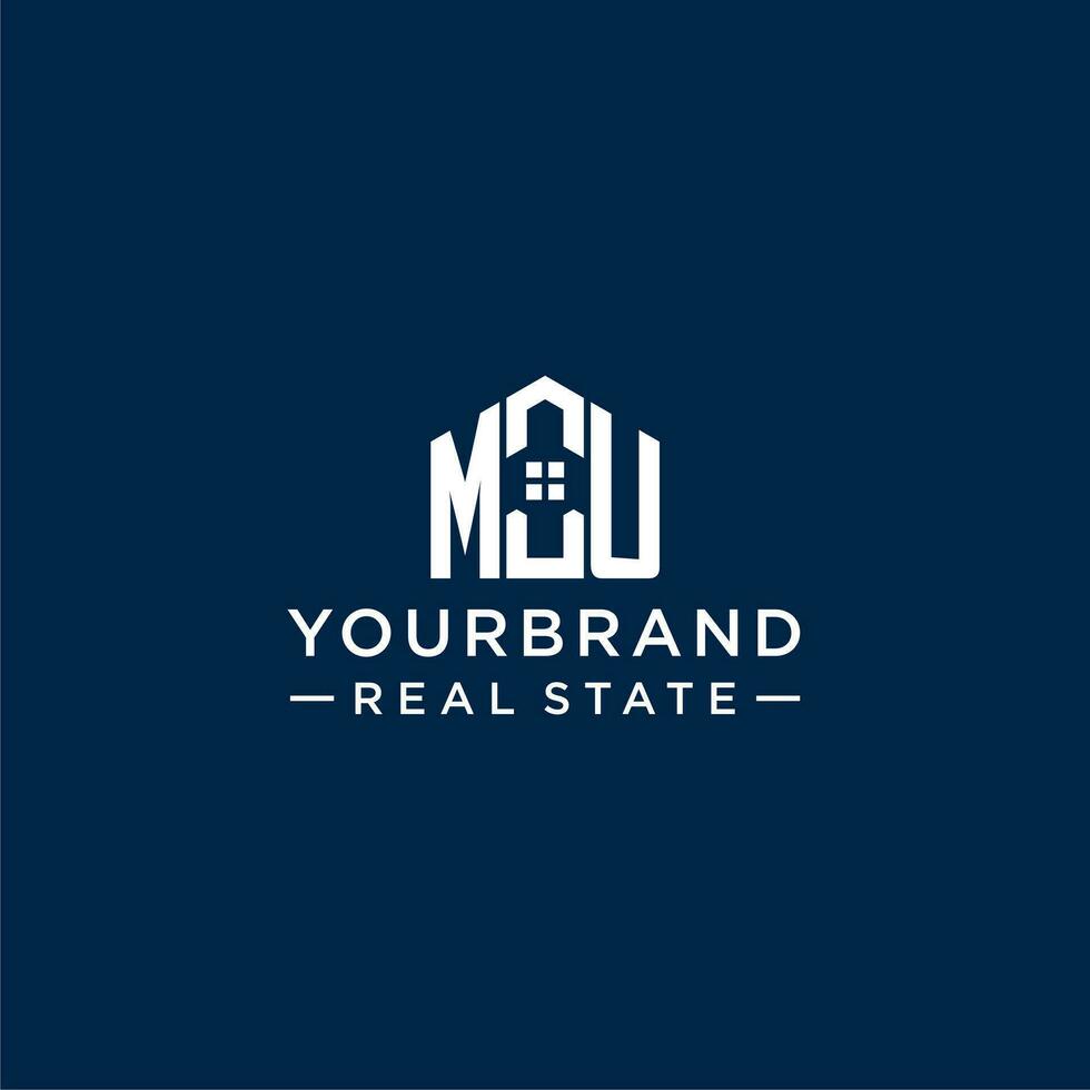 Initial letter MU monogram logo with abstract house shape, simple and modern real estate logo design vector