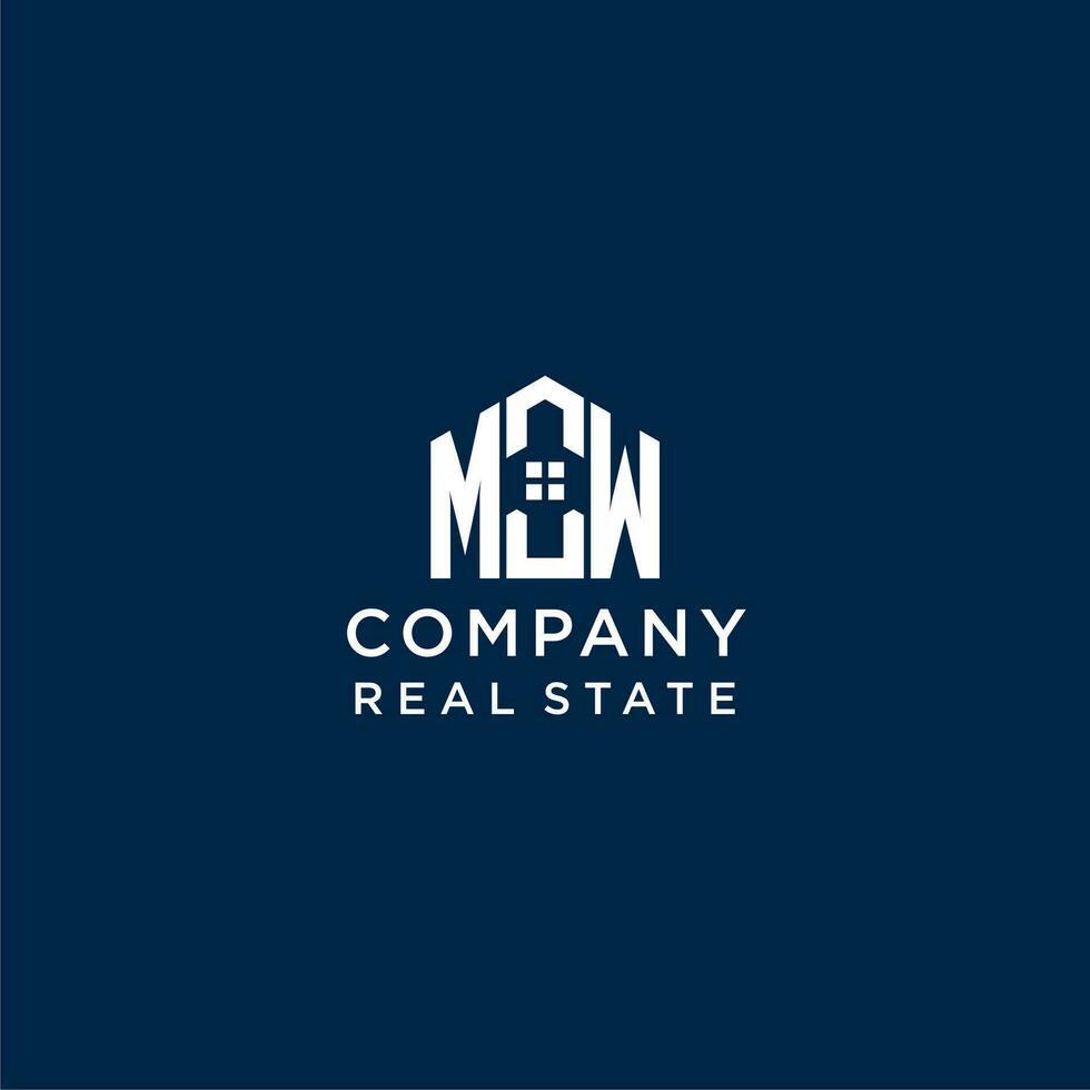 Initial letter MW monogram logo with abstract house shape, simple and modern real estate logo design vector