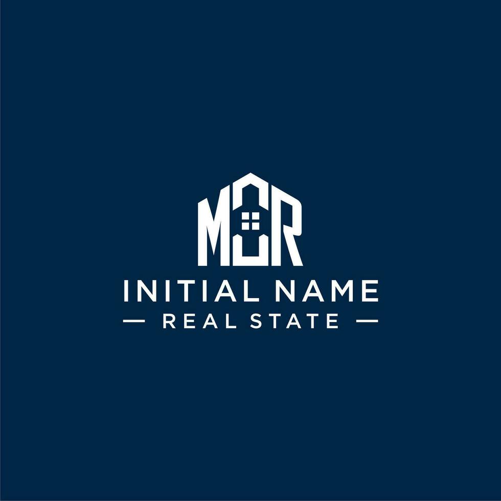 Initial letter MR monogram logo with abstract house shape, simple and modern real estate logo design vector