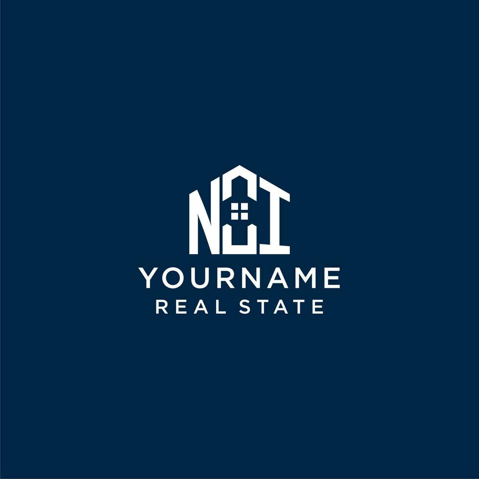 Initial letter NI monogram logo with abstract house shape, simple and modern real estate logo design vector