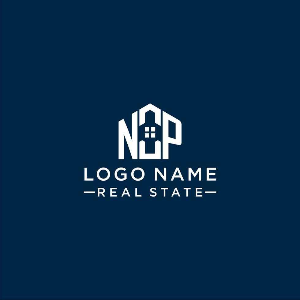 Initial letter NP monogram logo with abstract house shape, simple and modern real estate logo design vector