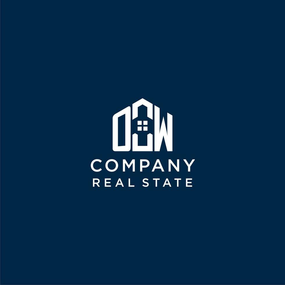 Initial letter OW monogram logo with abstract house shape, simple and modern real estate logo design vector