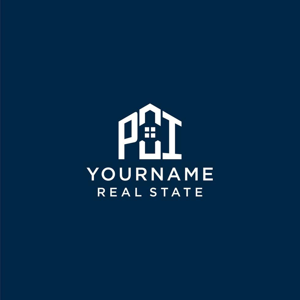 Initial letter PI monogram logo with abstract house shape, simple and modern real estate logo design vector