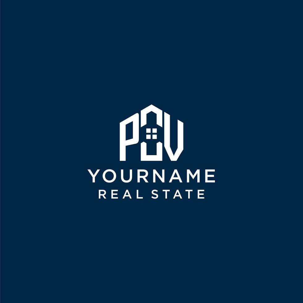 Initial letter PV monogram logo with abstract house shape, simple and modern real estate logo design vector