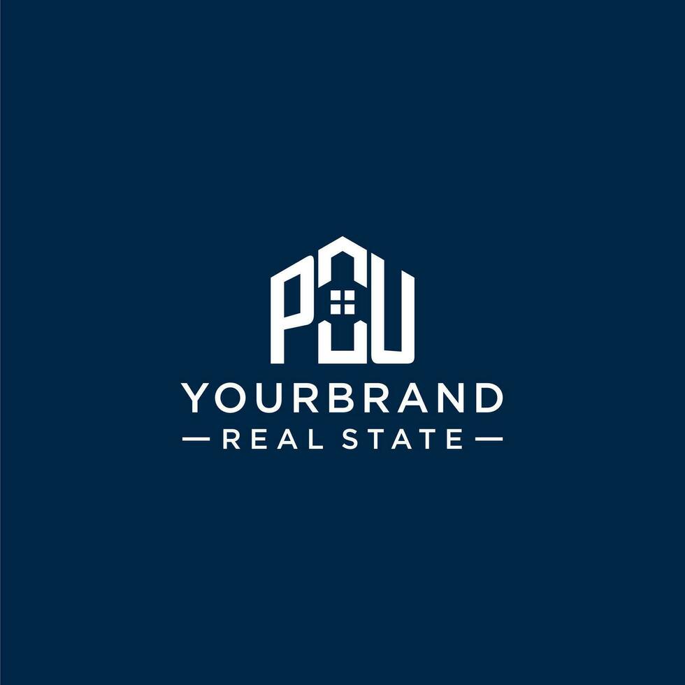 inicial letra pu monograma logo con resumen casa forma, sencillo y moderno real inmuebles logo diseño vector