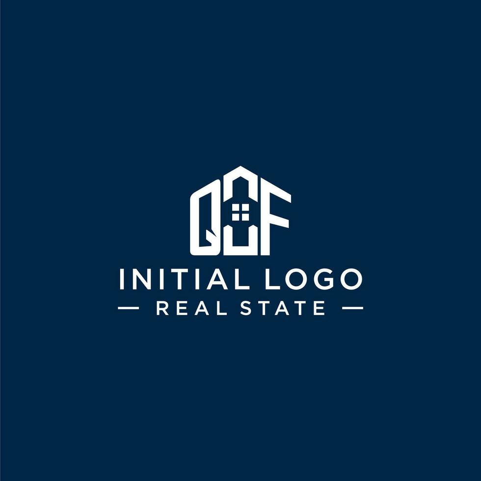 Initial letter QF monogram logo with abstract house shape, simple and modern real estate logo design vector