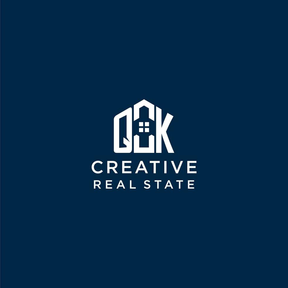 Initial letter QK monogram logo with abstract house shape, simple and modern real estate logo design vector