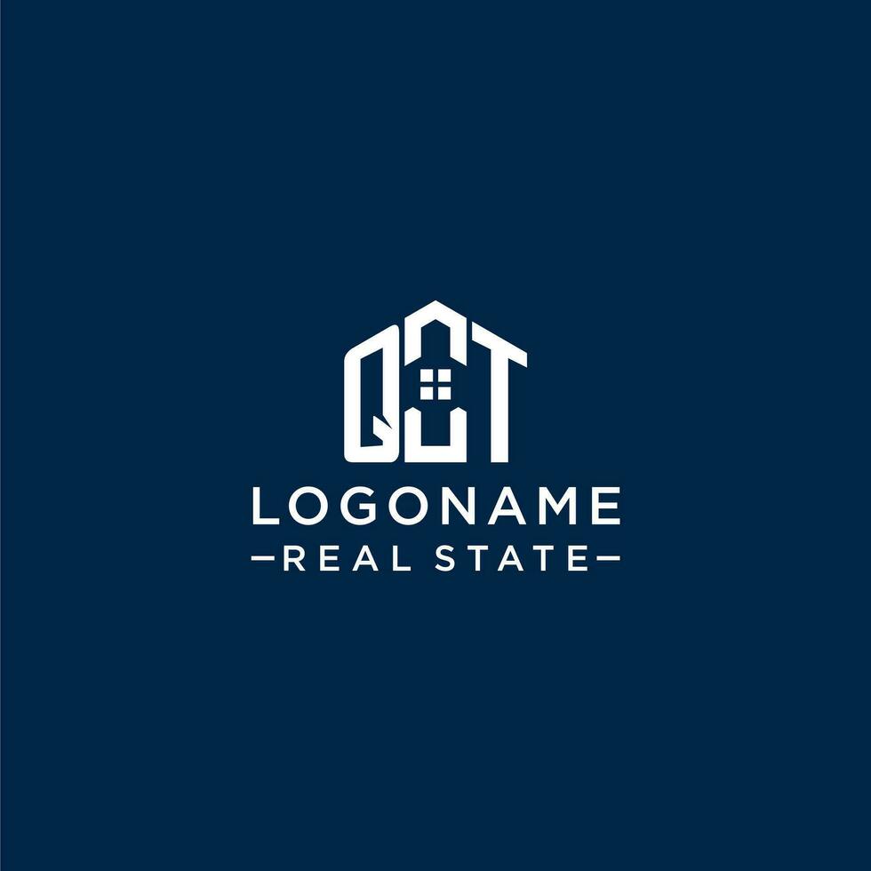 Initial letter QT monogram logo with abstract house shape, simple and modern real estate logo design vector