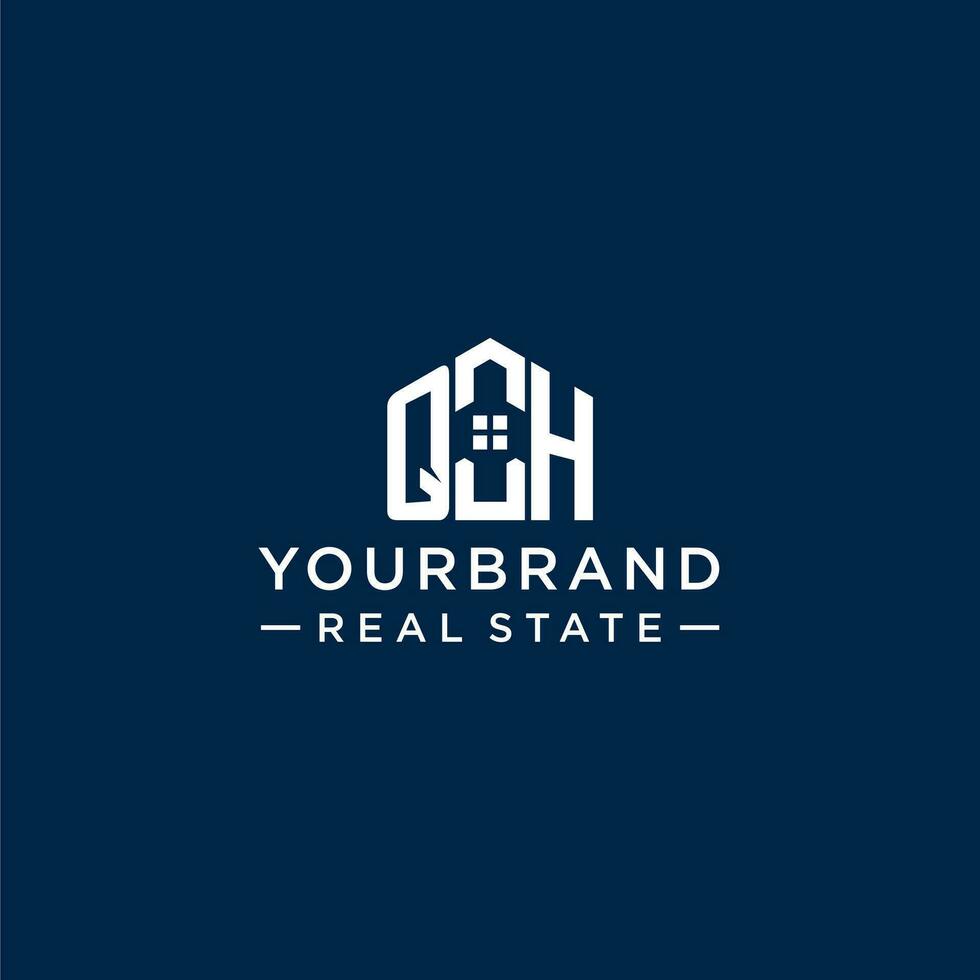 Initial letter QH monogram logo with abstract house shape, simple and modern real estate logo design vector