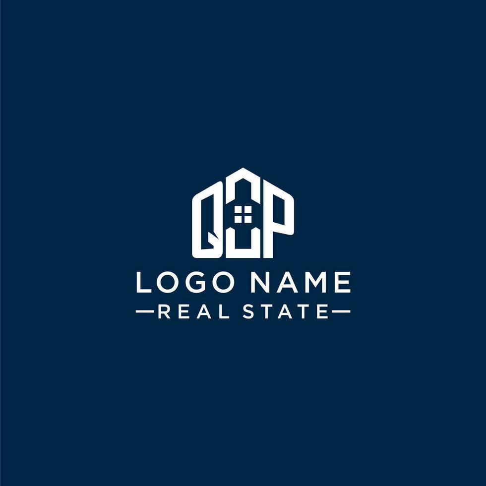 Initial letter QP monogram logo with abstract house shape, simple and modern real estate logo design vector