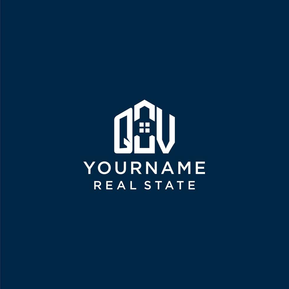 Initial letter QV monogram logo with abstract house shape, simple and modern real estate logo design vector