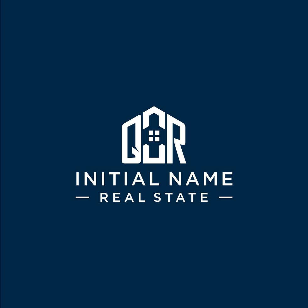 Initial letter QR monogram logo with abstract house shape, simple and modern real estate logo design vector