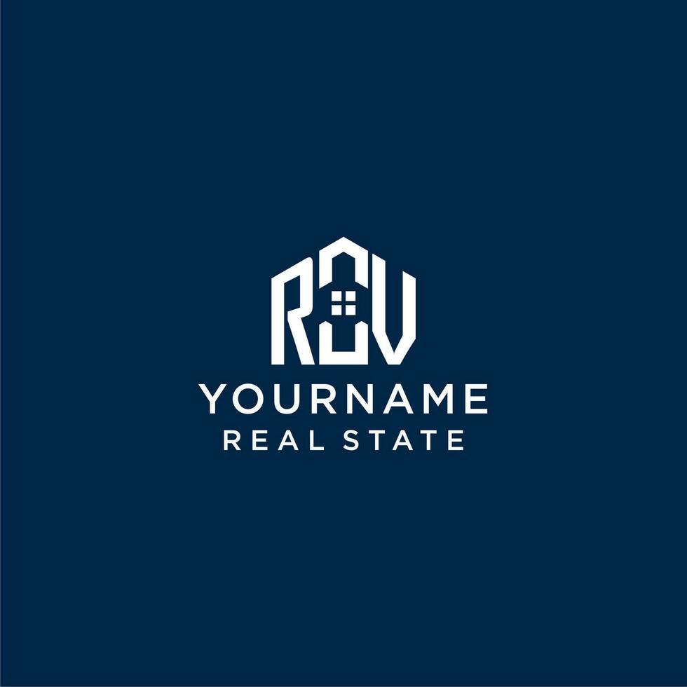 Initial letter RV monogram logo with abstract house shape, simple and modern real estate logo design vector