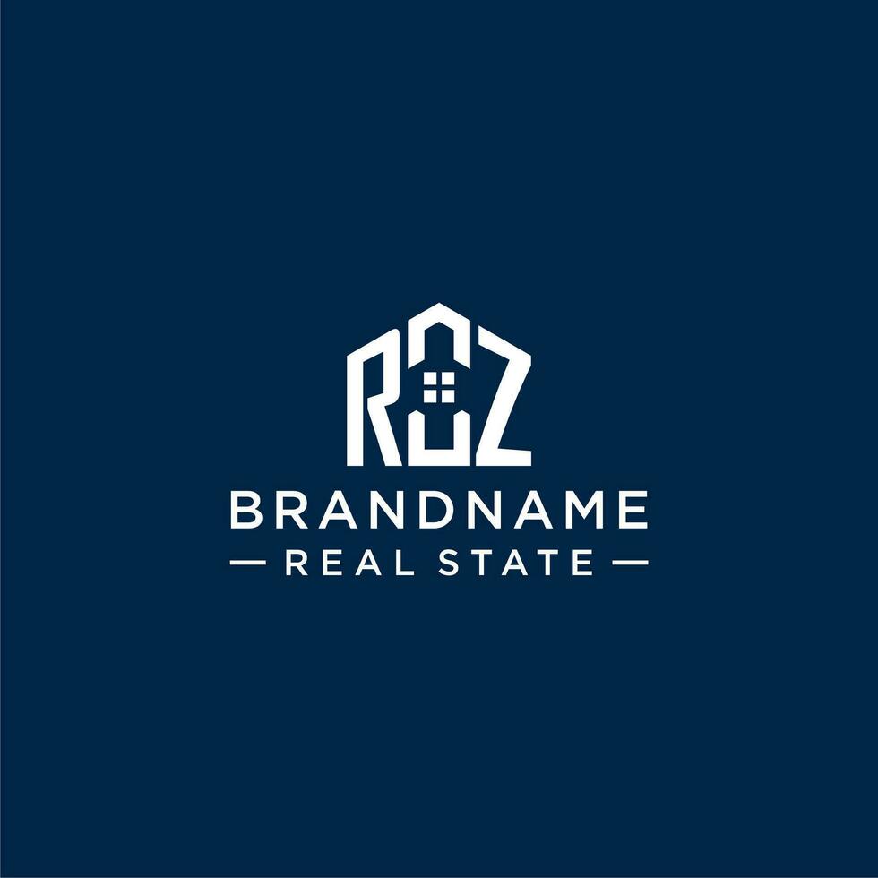 Initial letter RZ monogram logo with abstract house shape, simple and modern real estate logo design vector
