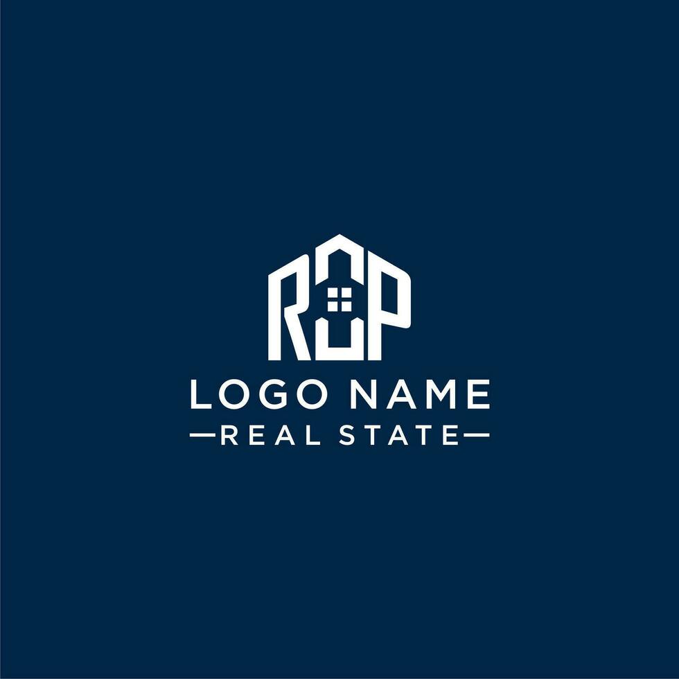 Initial letter RP monogram logo with abstract house shape, simple and modern real estate logo design vector