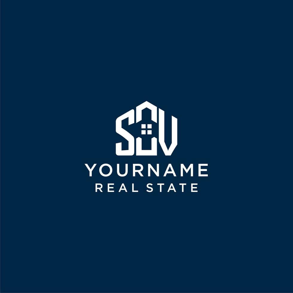 Initial letter SV monogram logo with abstract house shape, simple and modern real estate logo design vector
