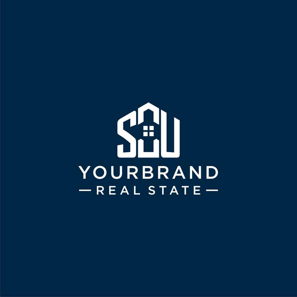 Initial letter SU monogram logo with abstract house shape, simple and modern real estate logo design vector