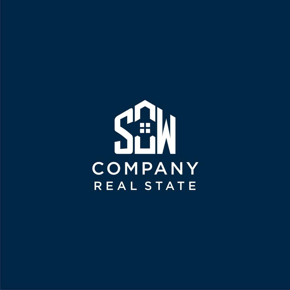 Initial letter SW monogram logo with abstract house shape, simple and modern real estate logo design vector