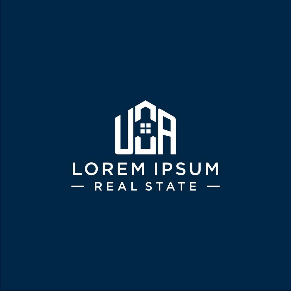 Initial letter UA monogram logo with abstract house shape, simple and modern real estate logo design vector