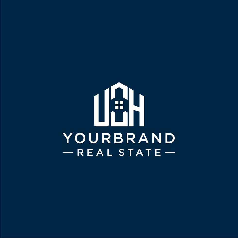 Initial letter UH monogram logo with abstract house shape, simple and modern real estate logo design vector
