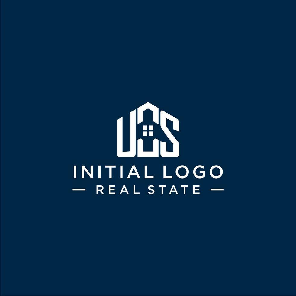 Initial letter US monogram logo with abstract house shape, simple and modern real estate logo design vector