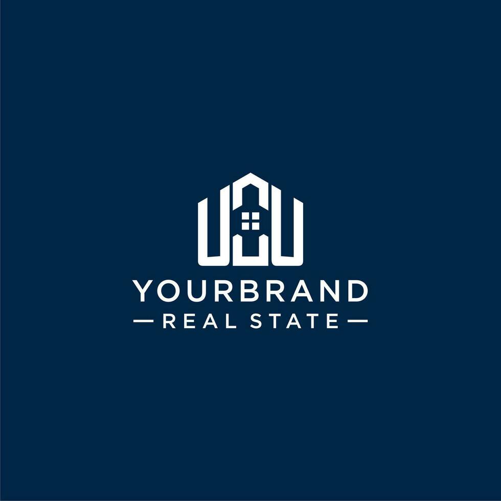 Initial letter UU monogram logo with abstract house shape, simple and modern real estate logo design vector