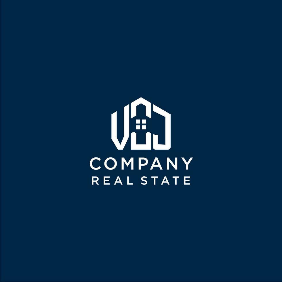 Initial letter VJ monogram logo with abstract house shape, simple and modern real estate logo design vector