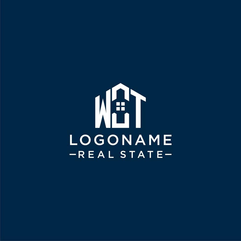 Initial letter WT monogram logo with abstract house shape, simple and modern real estate logo design vector